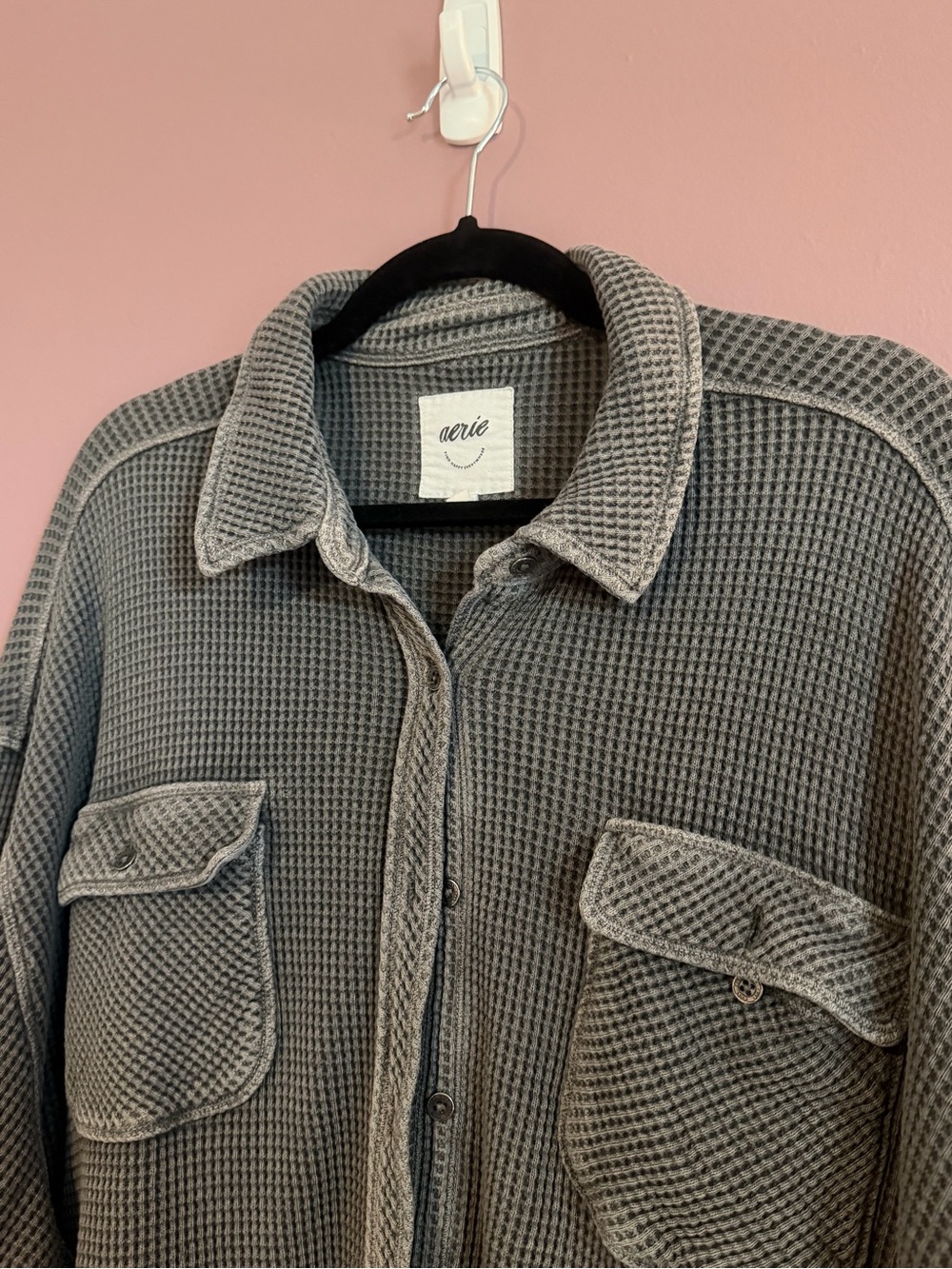 AERIE LumberJane Waffle Shirt in Charcoal - XL - Picture 3 of 5